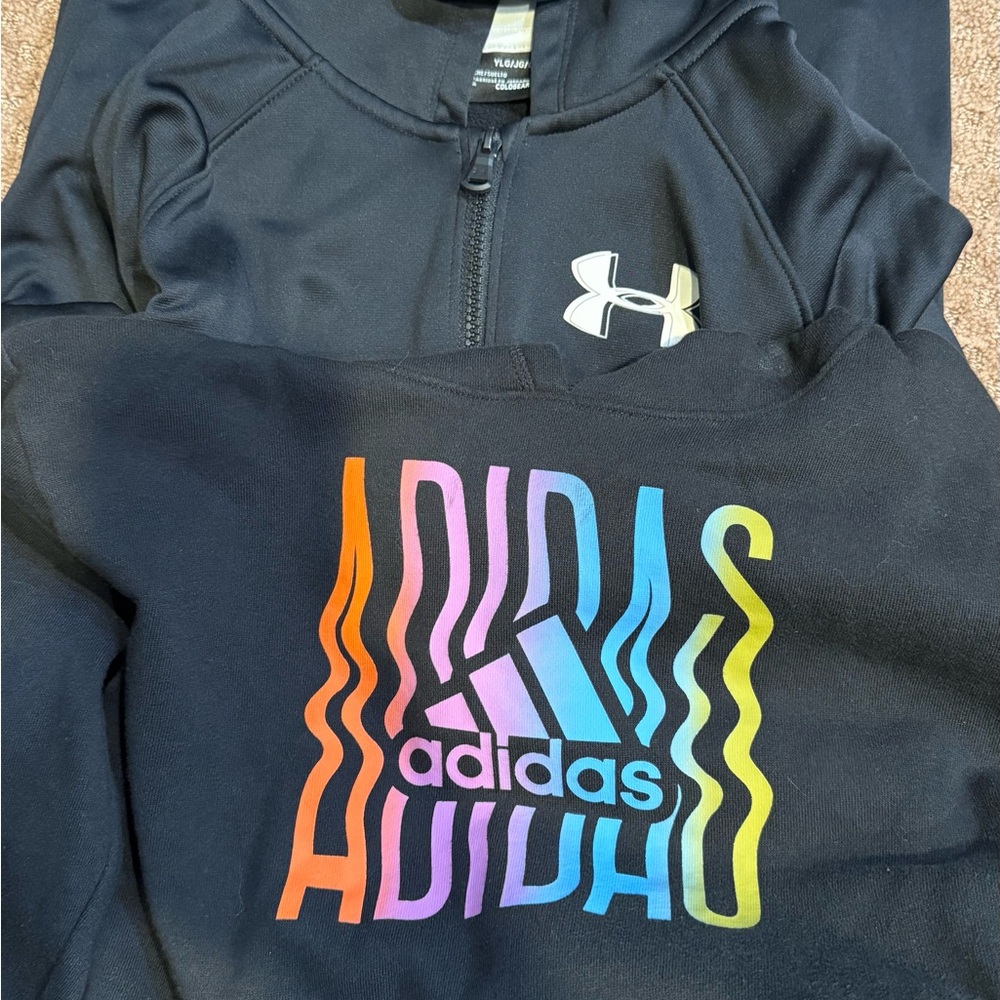 2 kids sweatshirts one price under armour and adidas - fit like boys medium